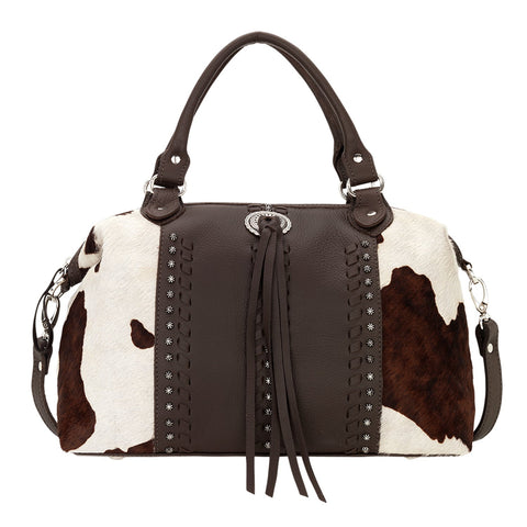 American West Cow Town Pony Hair-On Leather Large Zip Satchel Bag