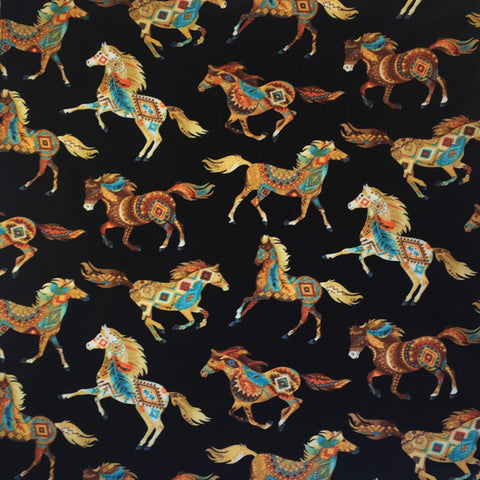 Rockmount Black Multi 100% Cotton Painted Horses 22x22 Bandana
