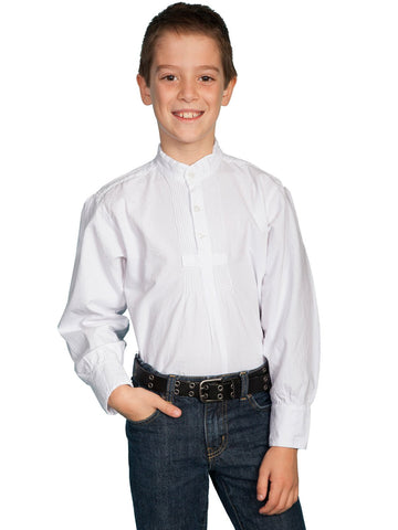 Scully Rangewear Boys White 100% Cotton L/S Pullover Pleated Front Shirt