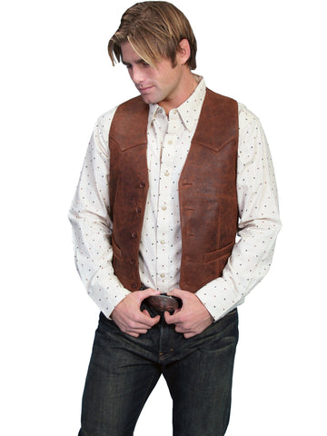 Scully Leather Mens Western Lambskin Button Front Vest Brown
