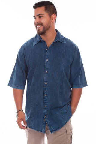 Scully Mens Distressed Denim 100% Cotton Trac S/S Shirt
