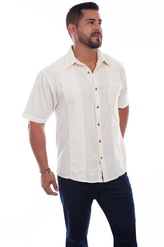Scully Mens Distressed Ivory 100% Cotton Calypso S/S Shirt