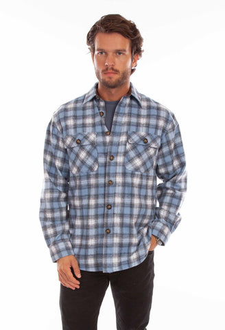 Scully Mens Slate Blue/Black Wool Blend Plaid L/S Shirt