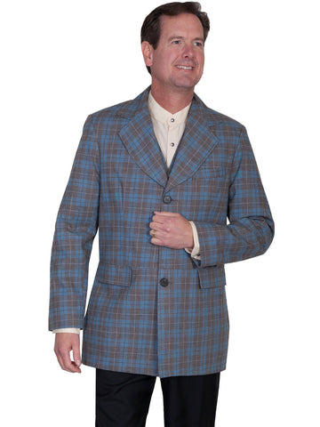 Wahmaker Mens Blue Wool Blend Plaid Town Coat