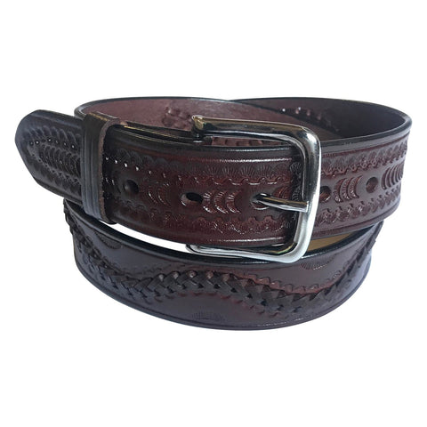 Rockmount Mens Brown Leather Laced and Tooled 1.5in Belt