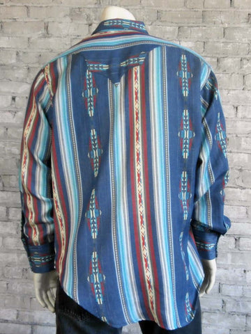 Rockmount Mens Blue Multi 100% Cotton Serape Pattern Western L/S Shirt