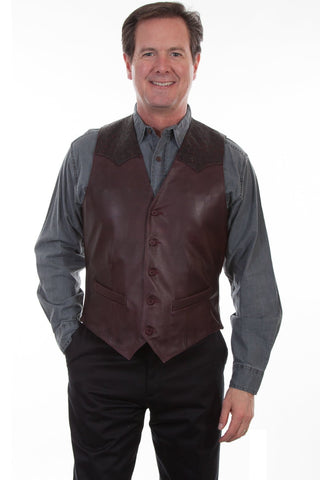 Scully Mens Black Cherry Ostrich Lambskin Western Vest