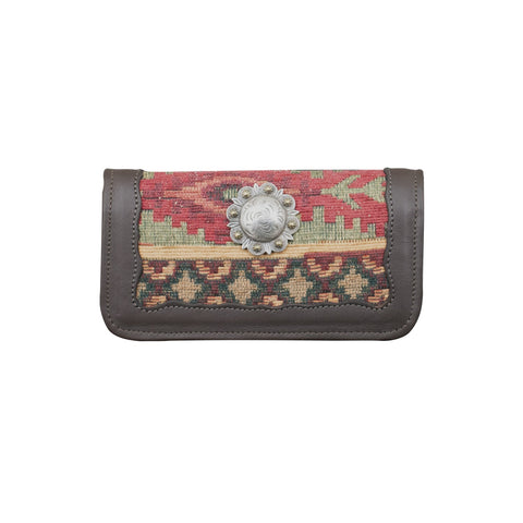 American West Santa Fe Multi-Color Leather Tapestry Trifold Wallet
