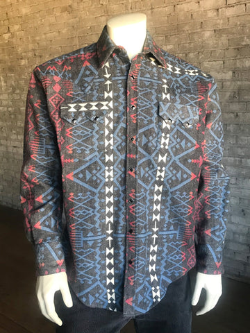Rockmount Mens Black/Red 100% Cotton Jacquard Flannel Western L/S Shirt