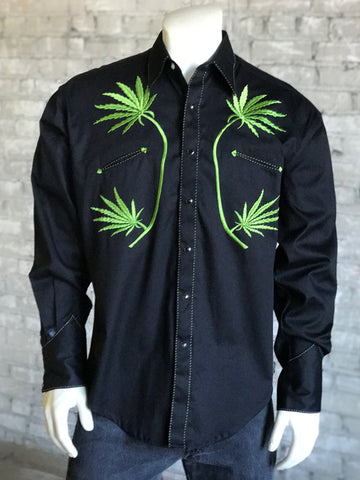 Rockmount Mens Black 100% Cotton Cannabis Cowboy L/S Shirt