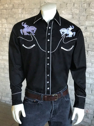 Rockmount Mens Black 100% Cotton Vintage Bronc Western L/S Shirt