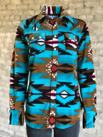 Rockmount Womens Turquoise Fleece Native Pattern L/S Shirt