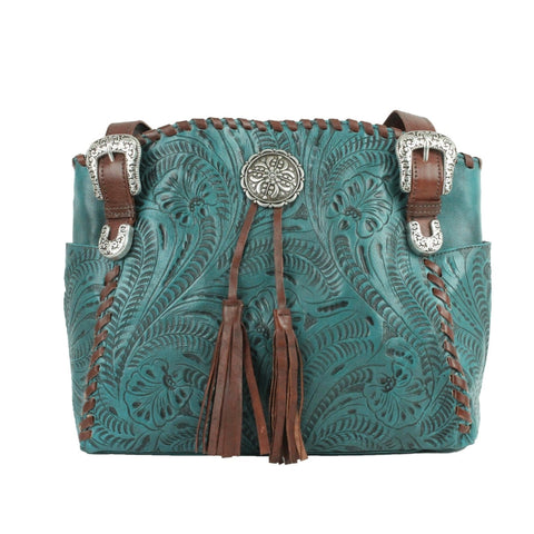 American West Lariats & Lace Dark Turquoise Leather CCS Zip Top Tote