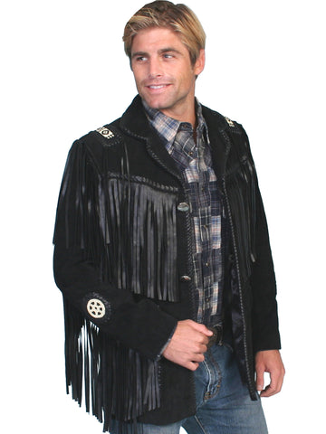 Scully Leather Mens Mountain Man Handlaced Bead Trim Coat Black