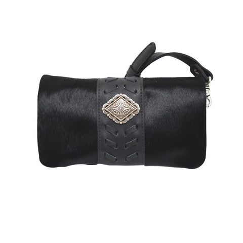 American West Grab-and-Go Black Hair-On Leather Foldover Crossbody Bag
