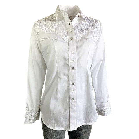 Rockmount Womens White/White 100% Cotton Vintage Tooling Embroidery L/S Shirt