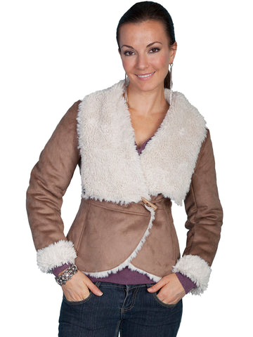 Scully Ladies Faux Oversize Fur Collar Jacket Hazelnut 100% Polyester