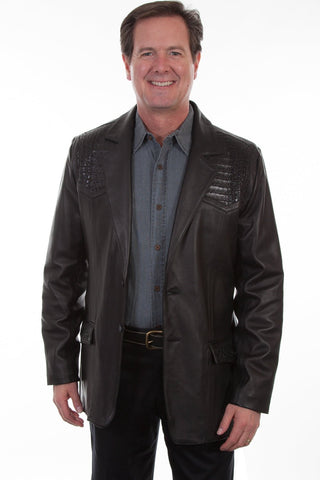 Scully Mens Black Lamb Leather Caiman Blazer Jacket