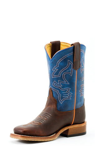 Anderson Bean Kids Boys Blue Mad Dog Leather Toast Bison Cowboy Boots