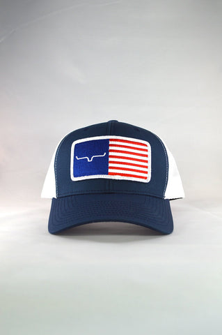 Kimes Ranch Unisex American Trucker Baseball Cap Navy/White Cotton