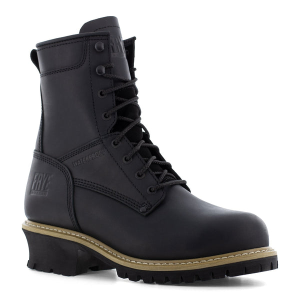Frye Supply Mens Black Leather EH CT 8in Waterproof Logger Work