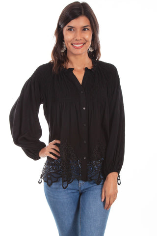 Scully Womens Black Rayon Full Cut L/S Blouse