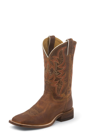 Justin Mens Cognac Leather Western Boots 11in Distressed Bent Rail
