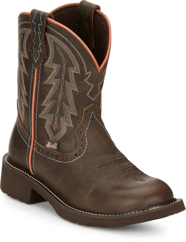 Justin 8in Water Buffalo Womens Bay Brown Lyla Leather Cowboy Boots
