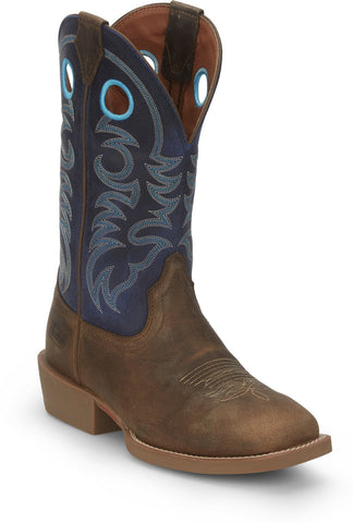 Justin 12in Mens Yale Blue Stampede Leather Cowboy Boots