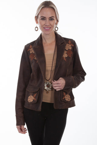 Scully Womens Old Brown Leather Floral Jacket