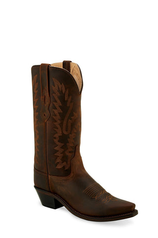 Old West Chocolate Womens Leather 12in Snip Toe Cowboy Boots