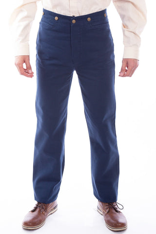 Scully Mens Navy 100% Cotton 1800s High Rise Trousers