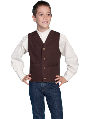 Scully RangeWear Boys Walnut 100% Cotton Notched Lapel Canvas Vest