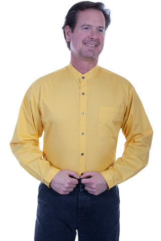 Scully Mens Yellow 100% Cotton Band Collar L/S Shirt