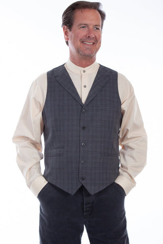 Scully Mens Charcoal Poly/Rayon Plaid Point Vest
