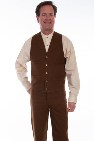 Scully Mens Brown Cotton Blend Notched Lapels Vest