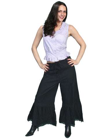 Scully RangeWear Womens Black 100% Cotton Ruffle Crochet Lace Pants Bloomers