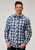 Roper Mens Americana Plaid Bull Grey Cotton Blend L/S Shirt