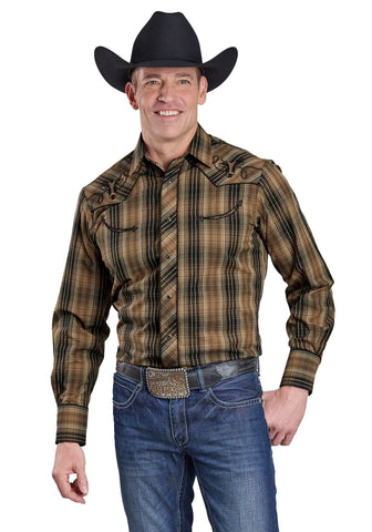 Roper Mens 2653 Cow Plaid Brown/Black Cotton Blend L/S Shirt