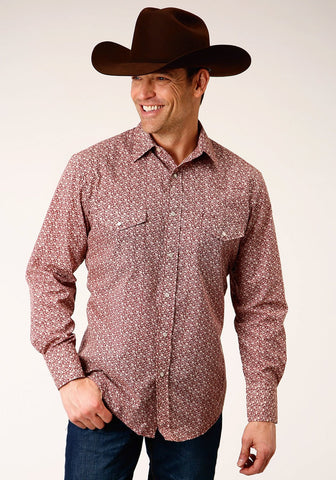 Roper Mens Vintage Floral Red/Cream Cotton Blend L/S Shirt