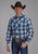 Roper Mens 2102 Plaid Horseshoes Blue/White Cotton Blend L/S Shirt