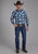 Roper Mens 2102 Plaid Horseshoes Blue/White Cotton Blend L/S Shirt