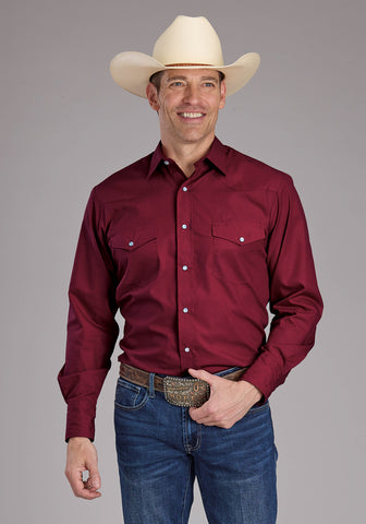 Roper Mens 2445 Solid Broadcloth Berry Cotton Blend L/S Shirt