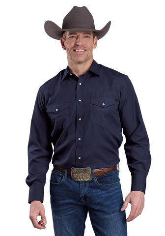 Roper Mens 2681 Solid Broadcloth Deep Navy Cotton Blend L/S Shirt