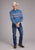 Roper Mens 2404 Border Stripe Blue Cotton Blend L/S Shirt