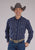Roper Mens 2477 Western Stripe Navy/Brown Cotton Blend L/S Shirt