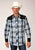Roper Mens Retro Peacock Plaid Blue/White Cotton Blend L/S Shirt