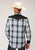 Roper Mens Retro Peacock Plaid Blue/White Cotton Blend L/S Shirt