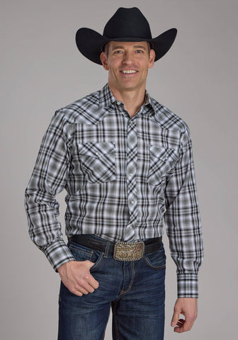 Roper Mens 2126 Plaid Grey/Black Cotton Blend L/S Shirt