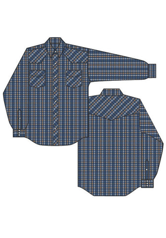 Roper Mens 55/45 Small Scale Blue/Butterscotch Cotton Blend L/S Shirt